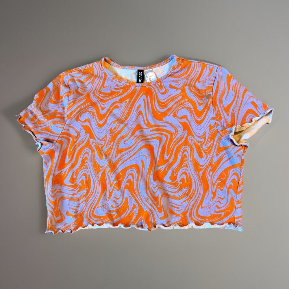 DIVIDED H&M Y2K Psychedelic Swirl Crop Top Fairy Grunge Rave Size L Retro Mod